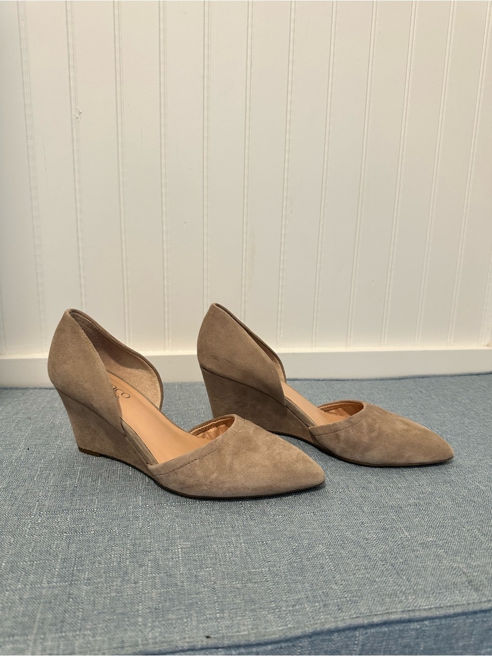 Franco Sarto Taupe Suede D'Orsay Wedge Pumps